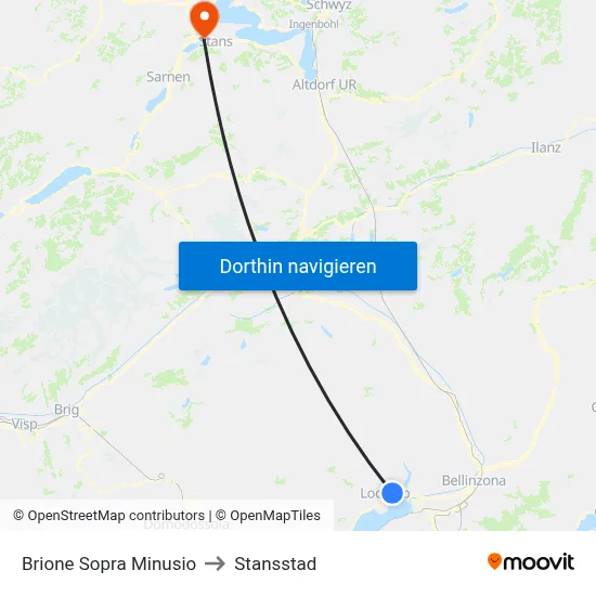 Brione Sopra Minusio to Stansstad map