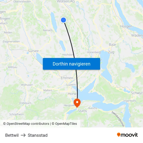 Bettwil to Stansstad map