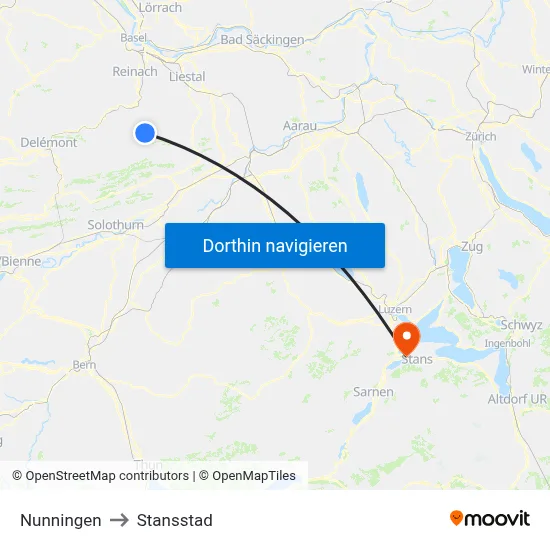 Nunningen to Stansstad map