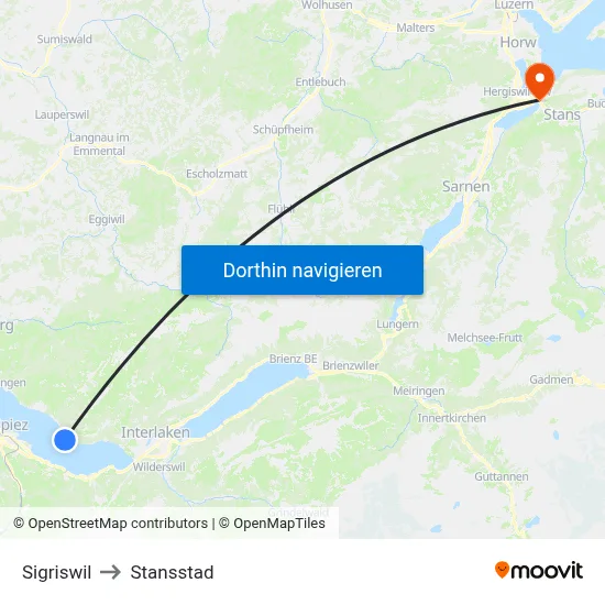 Sigriswil to Stansstad map