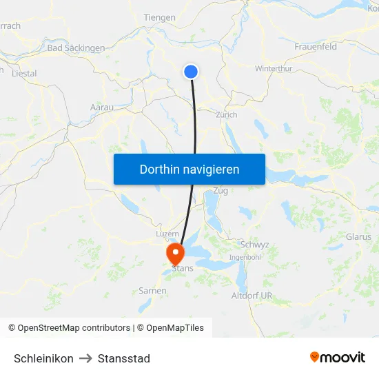 Schleinikon to Stansstad map