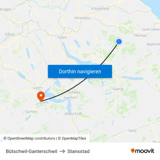 Bütschwil-Ganterschwil to Stansstad map