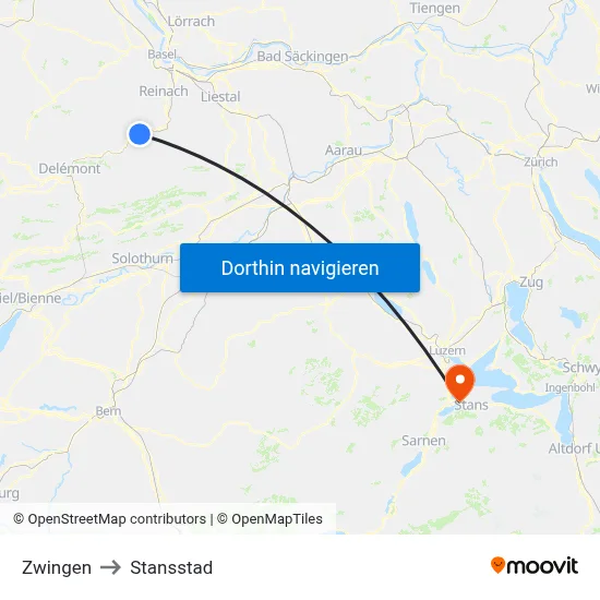 Zwingen to Stansstad map
