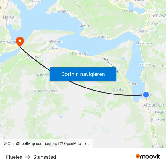 Flüelen to Stansstad map