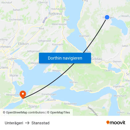 Unterägeri to Stansstad map