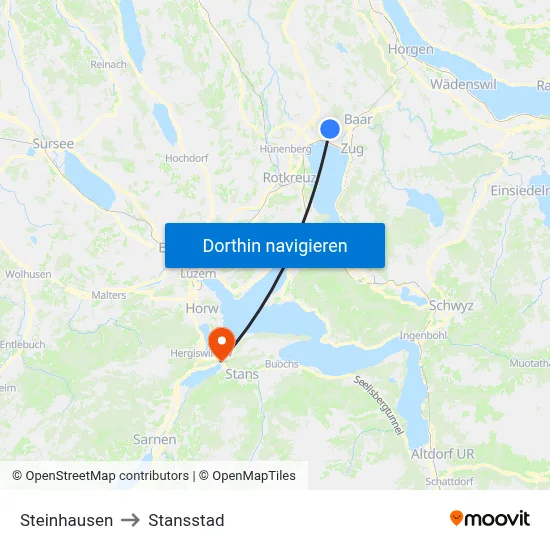 Steinhausen to Stansstad map