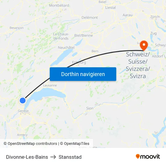 Divonne-Les-Bains to Stansstad map