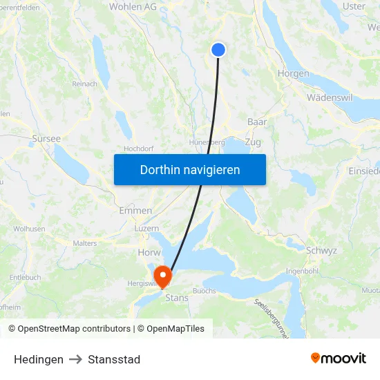 Hedingen to Stansstad map