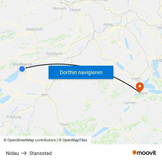 Nidau to Stansstad map