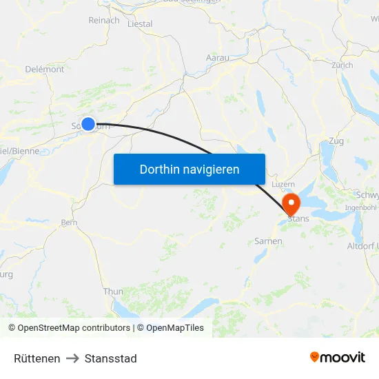 Rüttenen to Stansstad map