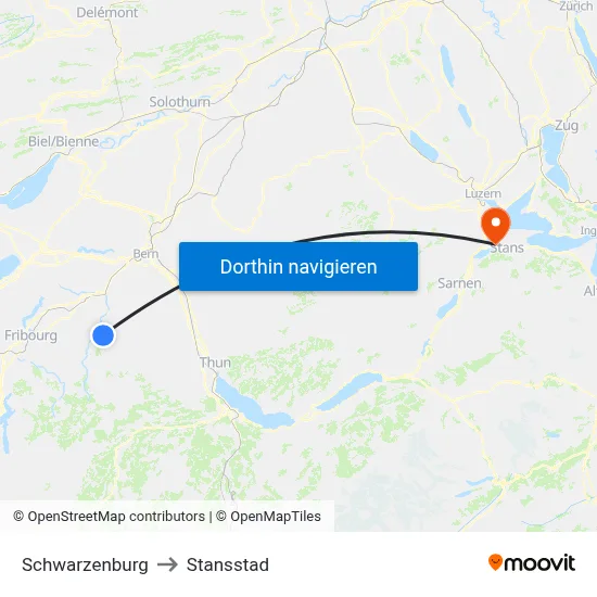 Schwarzenburg to Stansstad map