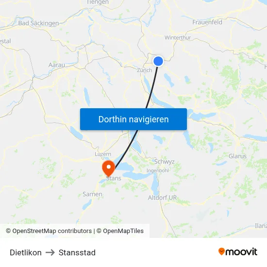 Dietlikon to Stansstad map