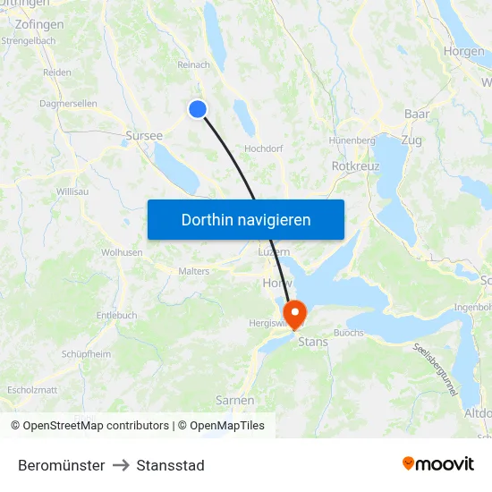 Beromünster to Stansstad map