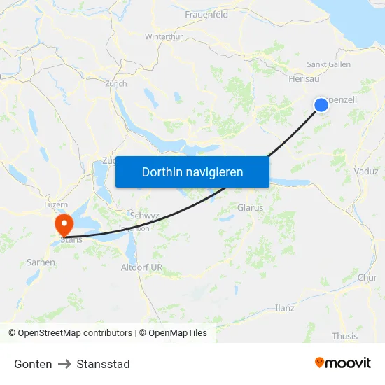 Gonten to Stansstad map