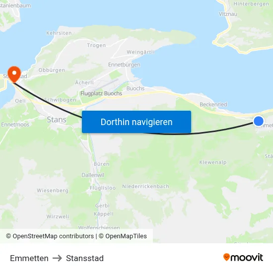 Emmetten to Stansstad map