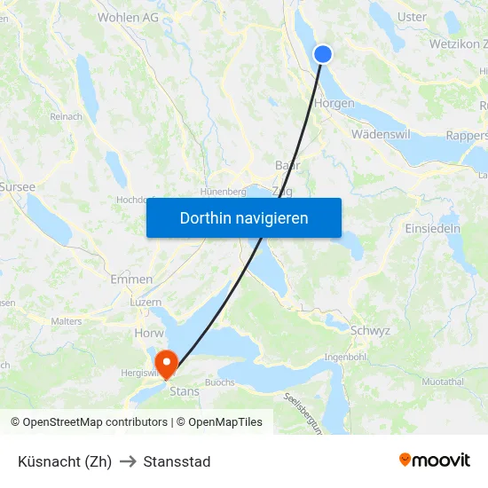 Küsnacht (Zh) to Stansstad map