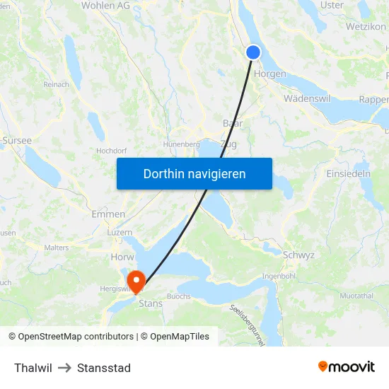 Thalwil to Stansstad map