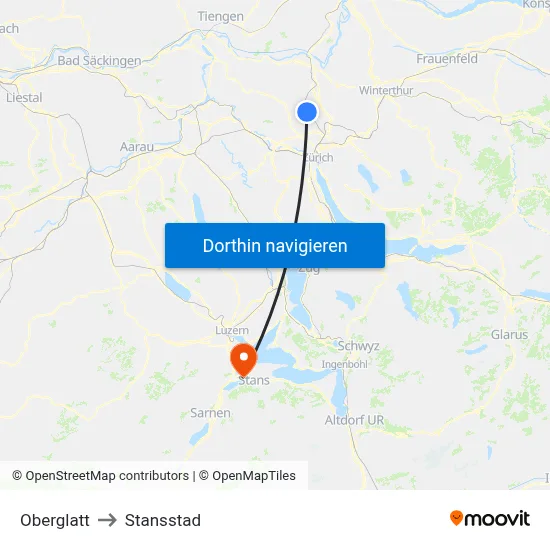 Oberglatt to Stansstad map