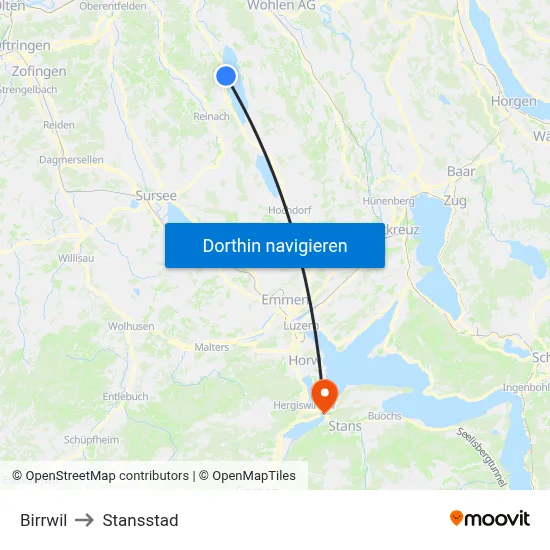 Birrwil to Stansstad map