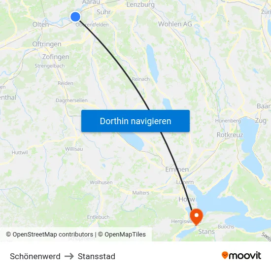 Schönenwerd to Stansstad map