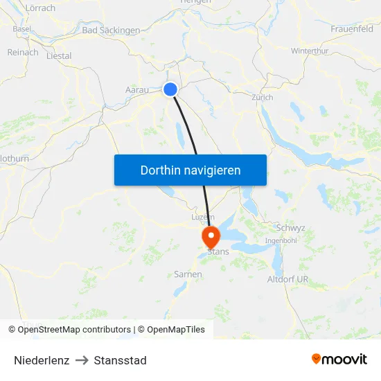 Niederlenz to Stansstad map