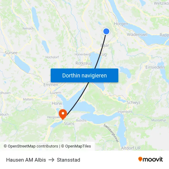 Hausen AM Albis to Stansstad map
