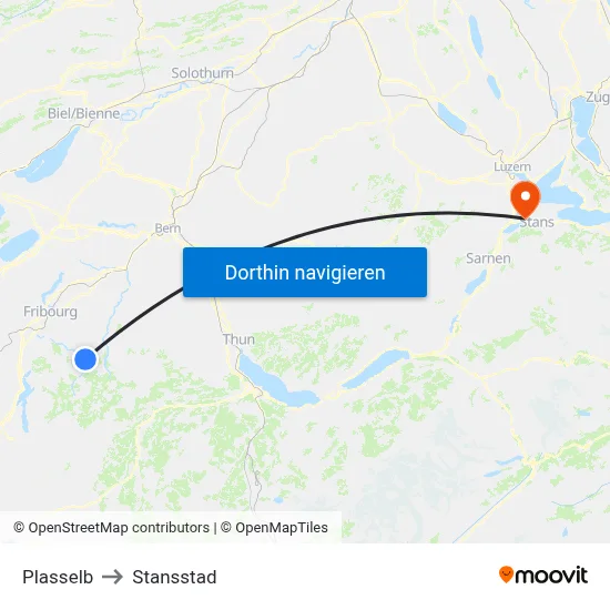 Plasselb to Stansstad map
