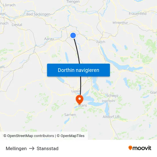 Mellingen to Stansstad map