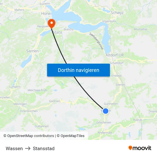 Wassen to Stansstad map
