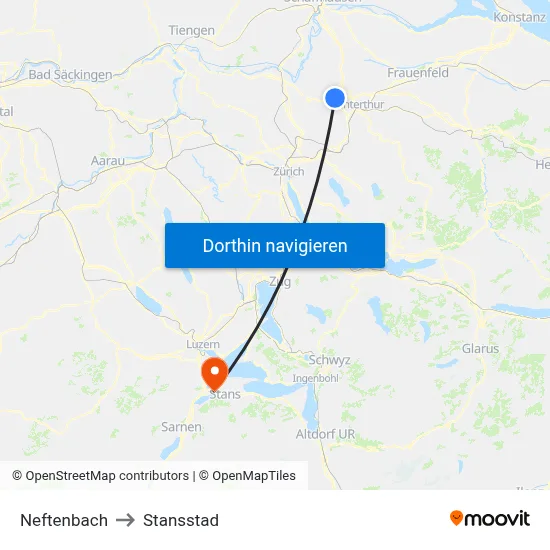 Neftenbach to Stansstad map