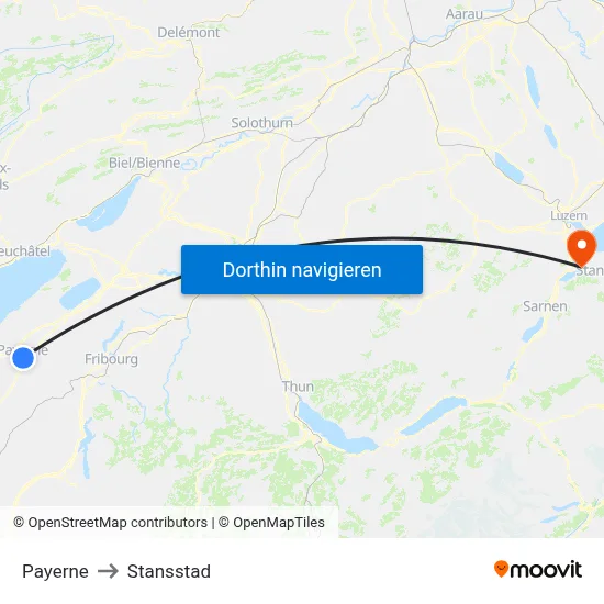 Payerne to Stansstad map