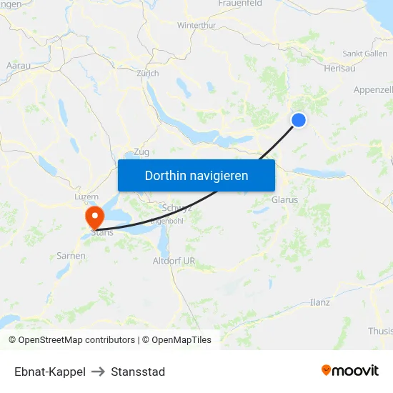 Ebnat-Kappel to Stansstad map