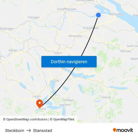 Steckborn to Stansstad map
