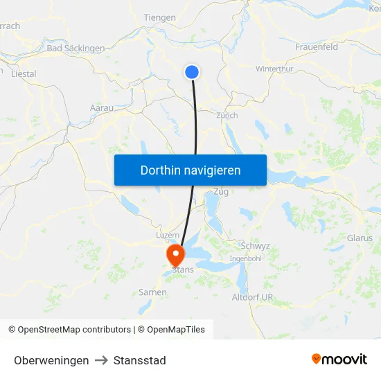 Oberweningen to Stansstad map