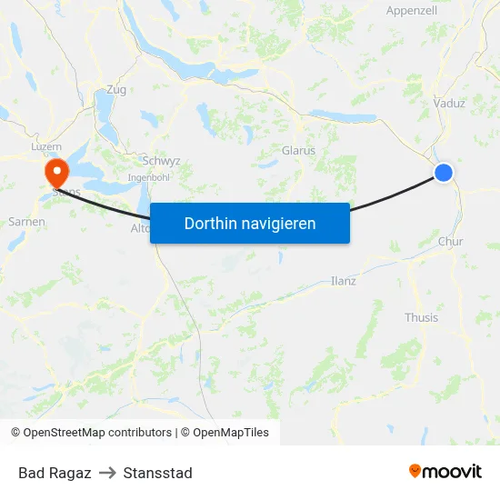 Bad Ragaz to Stansstad map