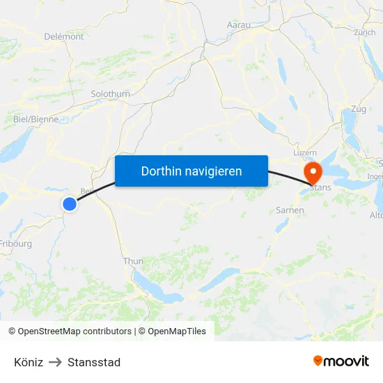 Köniz to Stansstad map