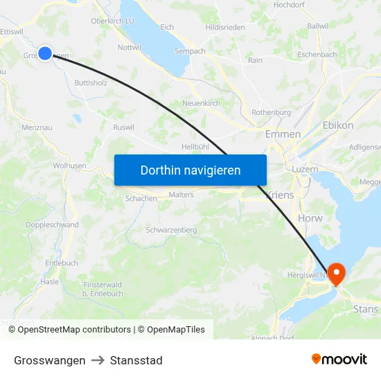Grosswangen to Stansstad map