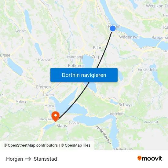 Horgen to Stansstad map
