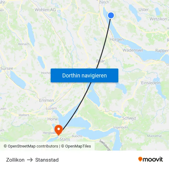 Zollikon to Stansstad map