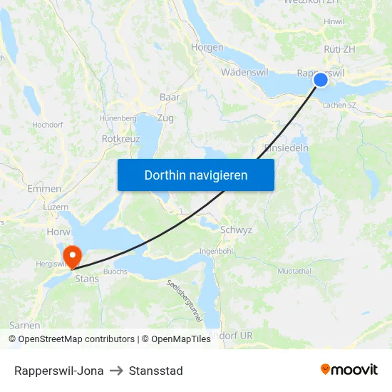Rapperswil-Jona to Stansstad map