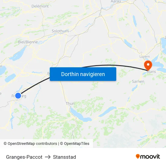 Granges-Paccot to Stansstad map