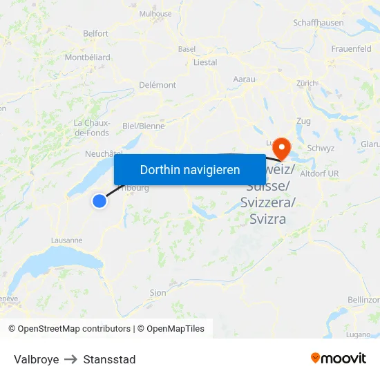 Valbroye to Stansstad map