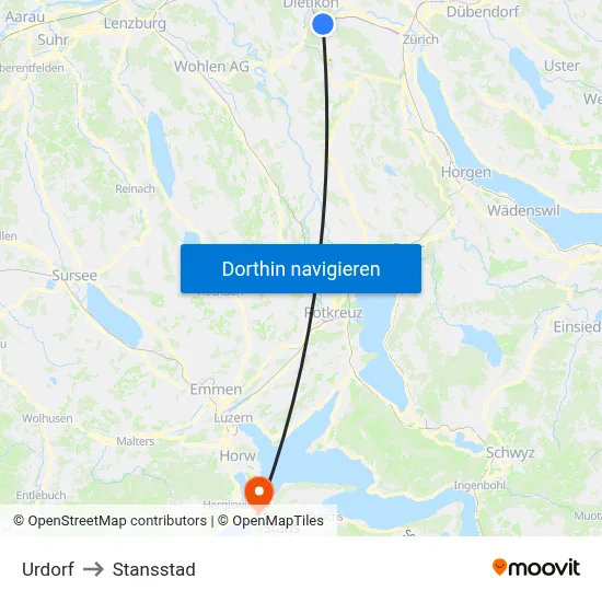 Urdorf to Stansstad map