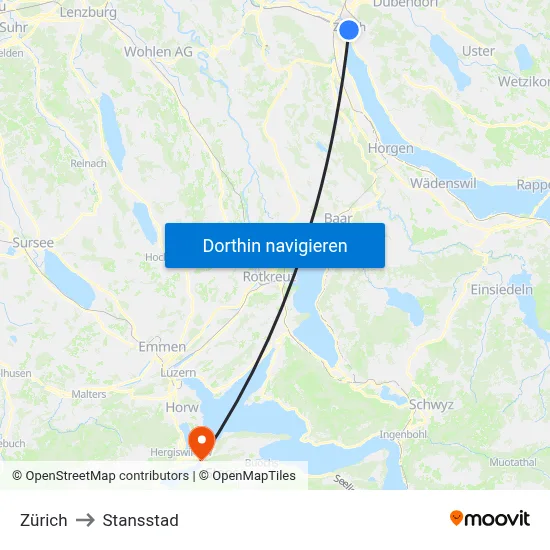 Zürich to Stansstad map