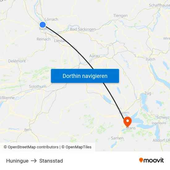 Huningue to Stansstad map