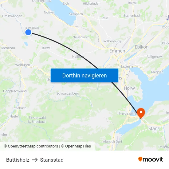 Buttisholz to Stansstad map