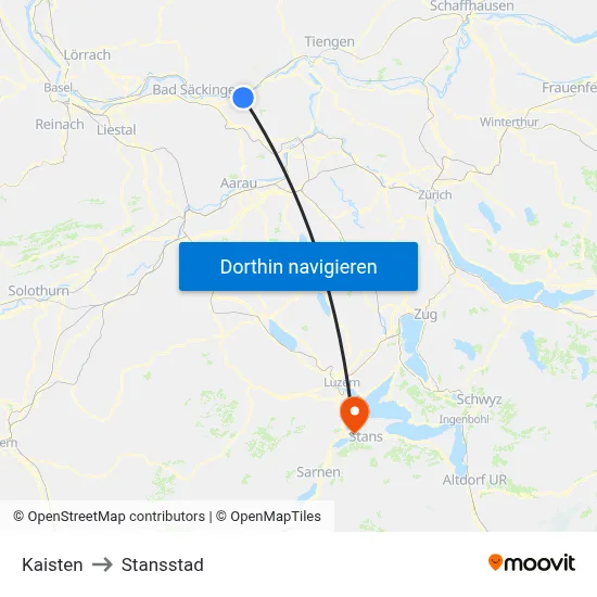 Kaisten to Stansstad map
