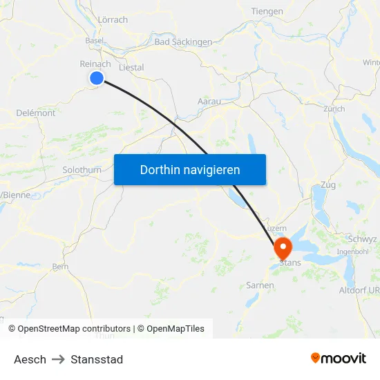 Aesch to Stansstad map