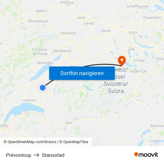 Prévonloup to Stansstad map