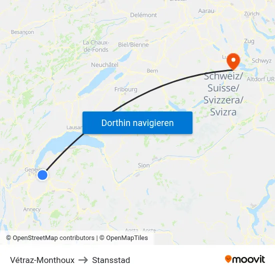 Vétraz-Monthoux to Stansstad map